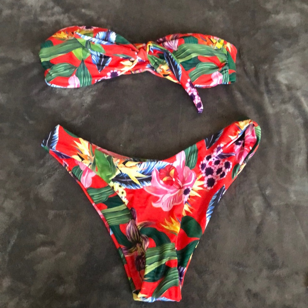 Red tropical swim suit